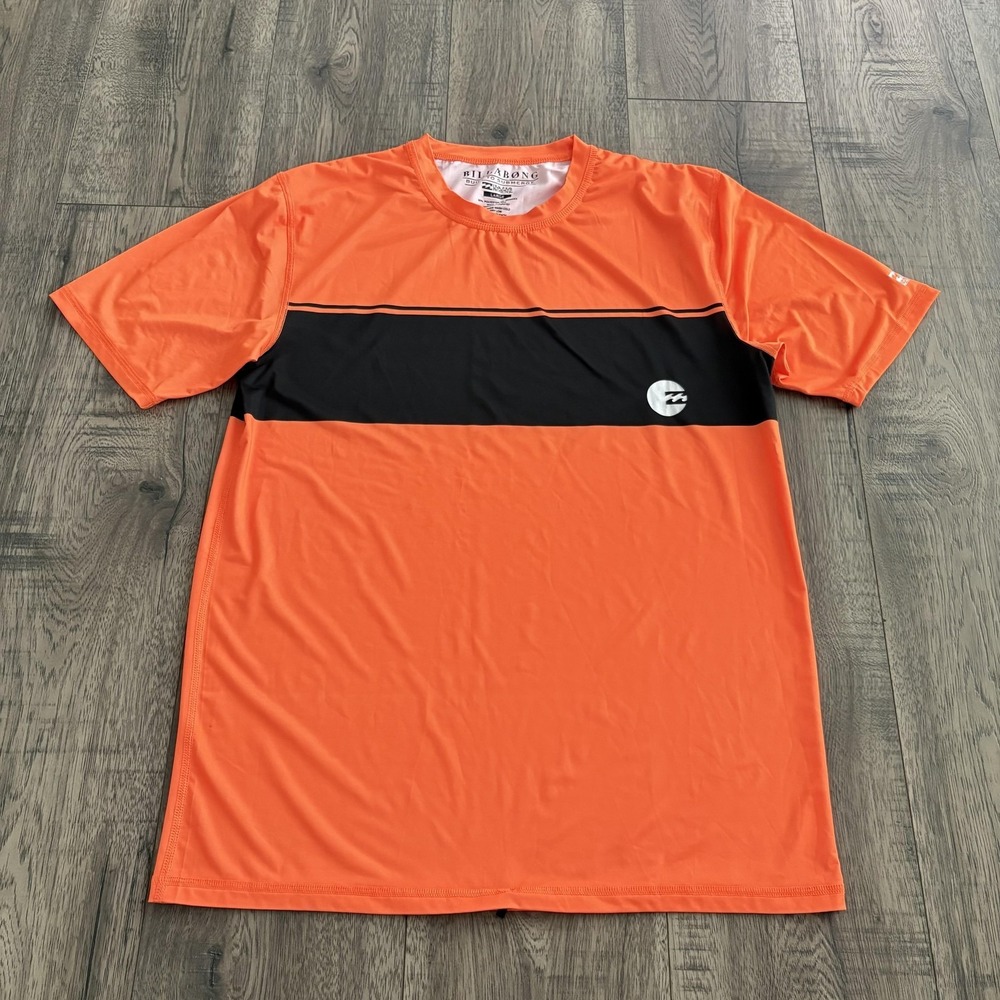 Billabong Rash Guard Mens Large Orange Black UV Protection Surf Shirt Quick Dry
